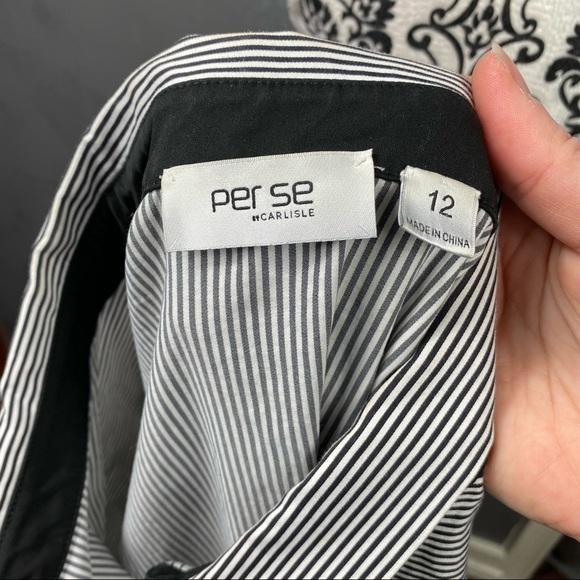 Per Se by Carlisle black white color block button up collared dress shirt career - Picture 12 of 12
